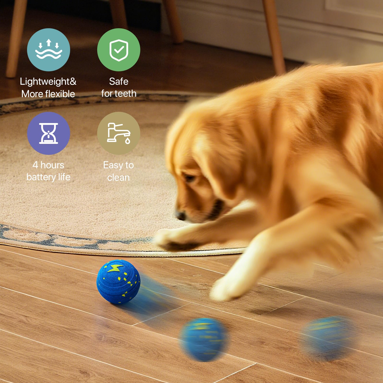 VNAKIO Interaktives Hundespielzeug, Bälle bewegen sich – intelligenter automatischer hüpfender interaktiver Hundeball, haustiersicheres E-TPU-Material, IPX7 wasserdicht, Anti-Langeweile