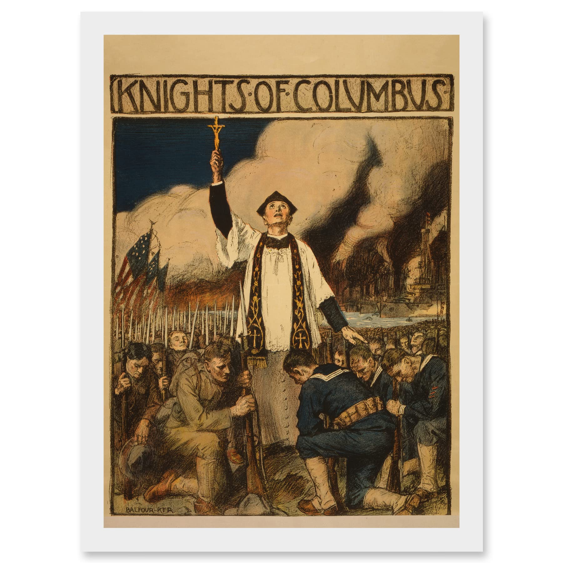 Wee Blue Coo World War Advert WW1 USA Knights Columbus Catholic Society Artwork Framed Wall Art Print A4