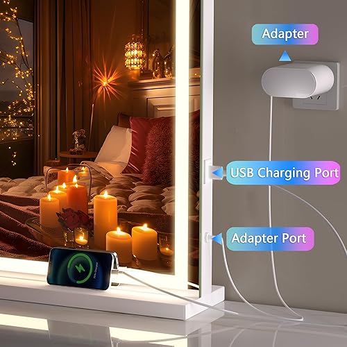 Miniatura 8 de Hasipu Vanity Mirror with Lights, 40" x 30" LED Makeup Mirror, Lighted Makeup Mirror with Dimmable 3 Modes, Touch Screen Control Vanity Mirror