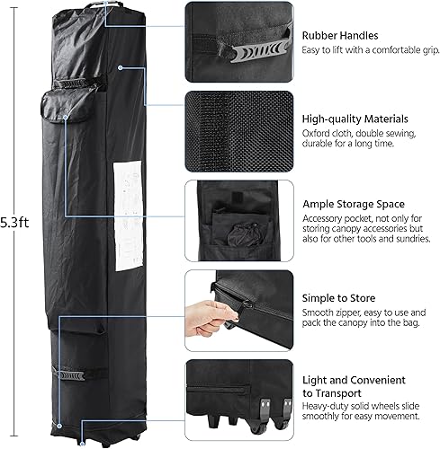 Miniatura 8 de Yaheetech Tienda de campaña, toldo comercial instantáneo resistente, toldo ajustable impermeable 500D con bolsa de transporte con ruedas, 4 bolsas