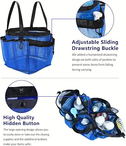 Miniatura 4 de Moyad Bolsa grande de malla para ducha para dormitorio universitario, artículos esenciales de habitación con 8 bolsillos, bolsa de ducha portátil