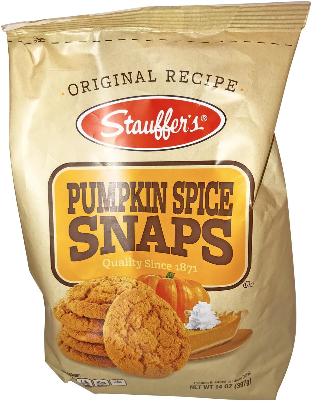 STAUFFERSPumpkin Spice Ginger Snaps! One 14 Oz Bag! Favorite Old Time Treat Now In Pumpkin Flavor! Delicious Fall Time Snack!