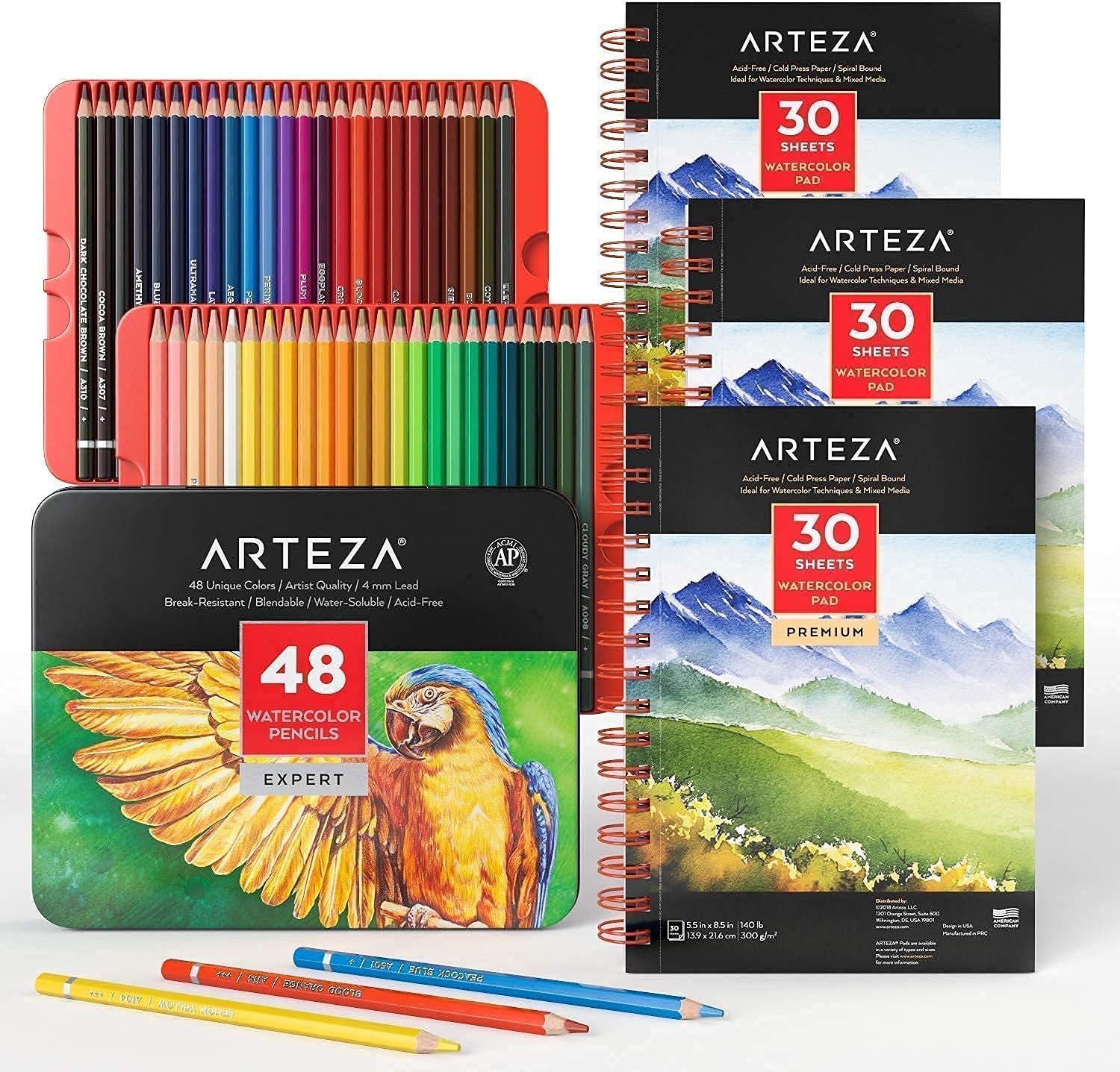 ARTEZA Professional Watercolor Pencils And Watercolor Pad Bundle, Drawing Art Supplies for Artist, Hobby Painters & Beginners