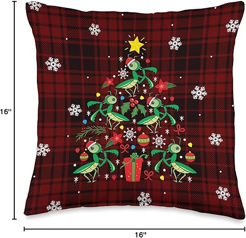 Miniatura 4 de Regalo de Mantis rezando linda Navidad Mantis adorno de Navidad árbol mascota divertido regalo almohada de 15.7 x 15.7 in, multicolor