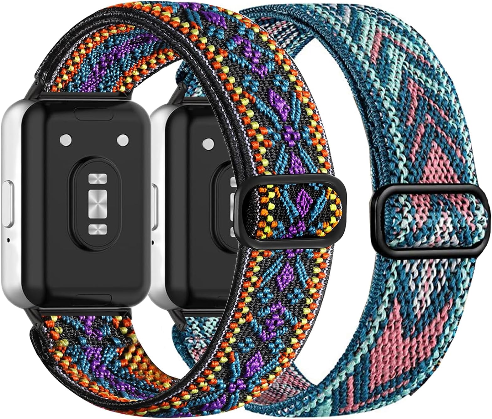 Nigaee 2 Pack Nylon Straps Compatible for Samsung Galaxy Fit 3 Strap, Stretchy Adjustable Fabric Breathable Replacement Straps Compatible with Samsung Galaxy Fit 3