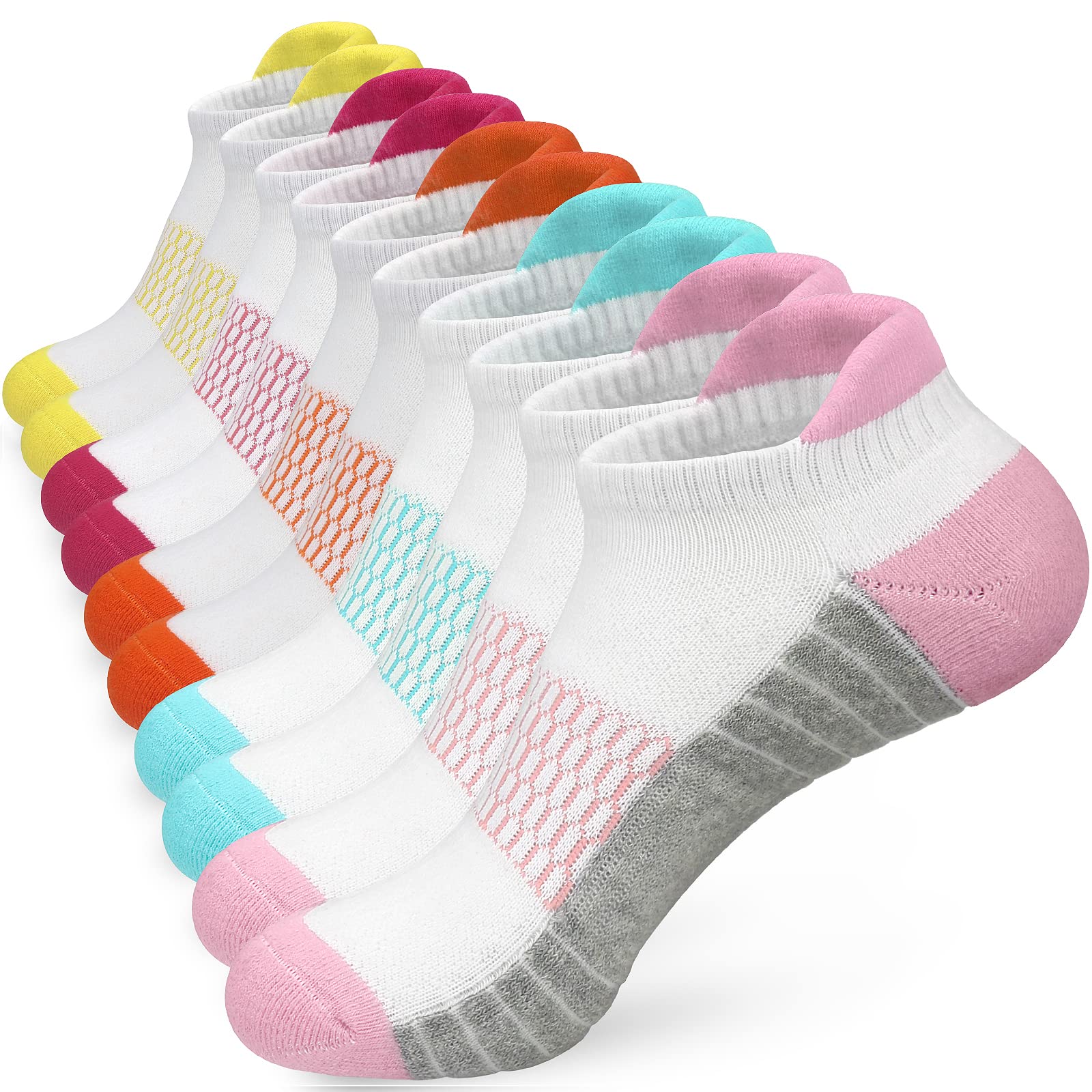 ouhos 5 Pairs Womens Anti Blister Running Trainer Socks, Thick Cushioned Cotton Ankle Socks for Sports, Walking, Work, Size 4-7