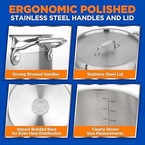 Miniatura 3 de NutriChef Olla de 14 cuartos de galón con tapa, acero inoxidable resistente, lista para inducción, asas ergonómicas
