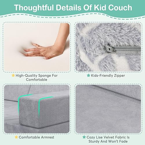 Miniatura 43 de BIERUM Sofá para niños, 6 piezas, sofá infantil para dormitorio, sala de juegos, sofá multifuncional para desarrollar la inteligencia, la 6 piezas