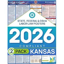 Kansas 2026 Labor Law Poster State & Federal Compliance OSHA, EEOC, FMLA, Minimum Wage Durable, Laminated & Waterproof Workplace Employment Poster Made in USA 26 x 39.5, 2-Pack