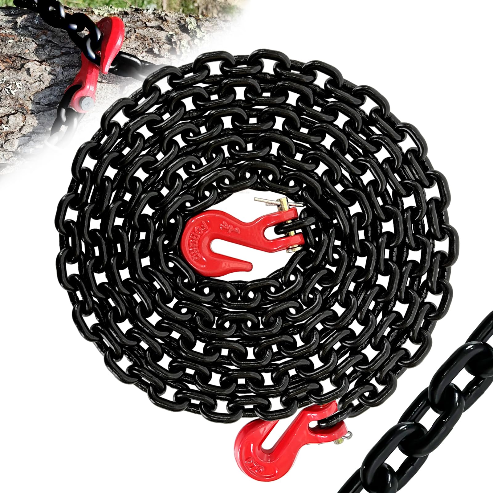 G80 Transport Binder Chain,14FT 1/4“ Trailer Safety Chains with Clevis Grab Hooks,3300 Lbs Safe Working Load Heavy Duty Chain for Transporting,Towing,Logging Tie Down Binding