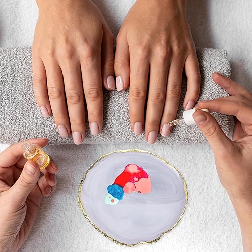 2 PCS Resin Nail Art Palette, Art Painting Gel Palette Gold Edge Color Makeup Display Board Gold Edge Nail Holder With1 Color Stick, Cosmetic Mixing Tools, Purple and Gray