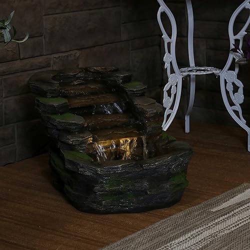 Miniatura 6 de Sunnydaze Shale Falls - Fuente para exteriores de 13 pulgadas, luces LED, poliresina, bomba sumergible eléctrica con caudal ajustable