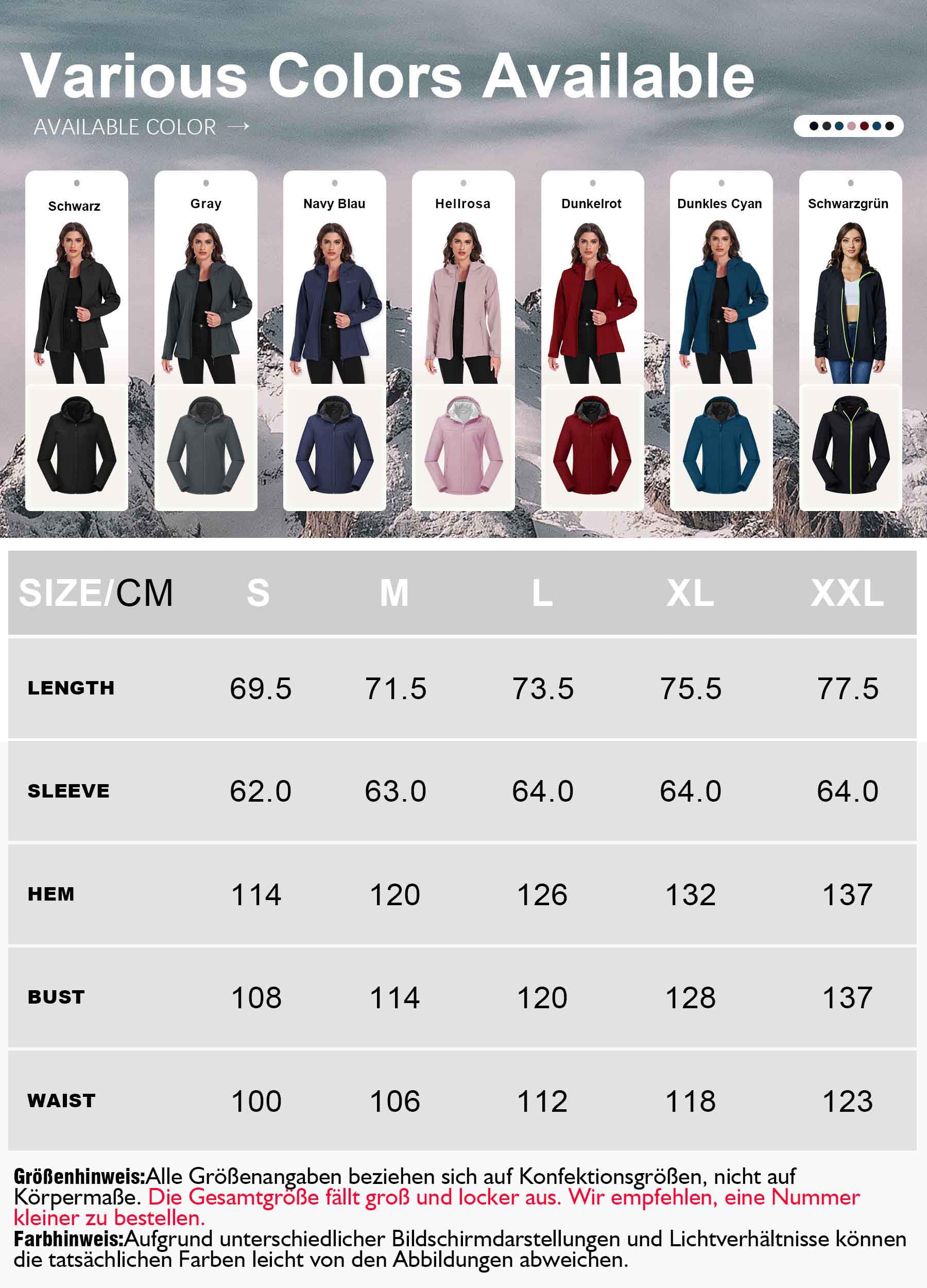 Giacca softshell da donna, impermeabile, traspirante, antivento, foderata, con cappuccio, per attività all'aperto, escursionismo, S-3XL