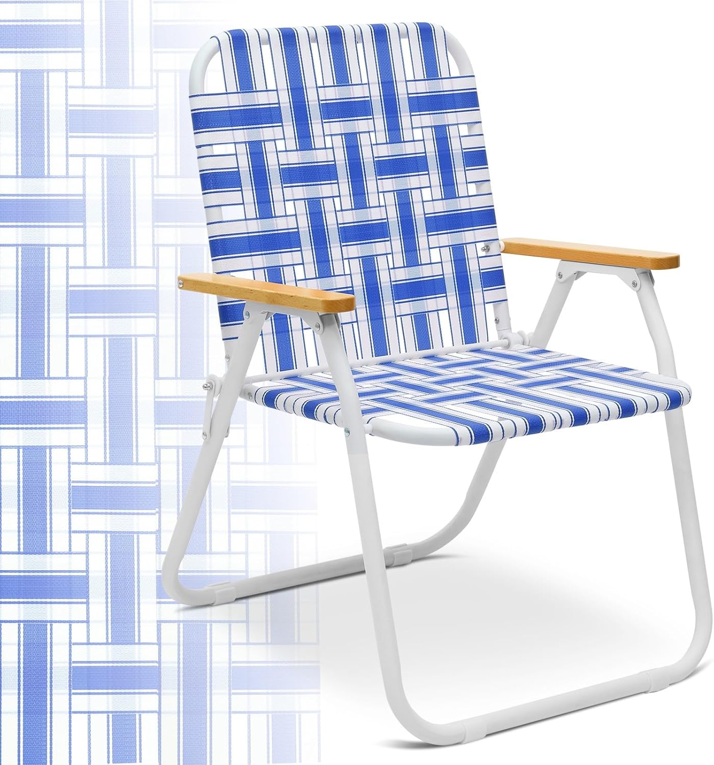 Sekey Camping Chair, Beach Chair for Adults with Highback, Folding Lawn Chair with Webbed Airflow Mesh, Patio Chair with Rust-Proof Coating, Webbed Lawn Chair for Outdoor, Fishing, Backyard, Blue