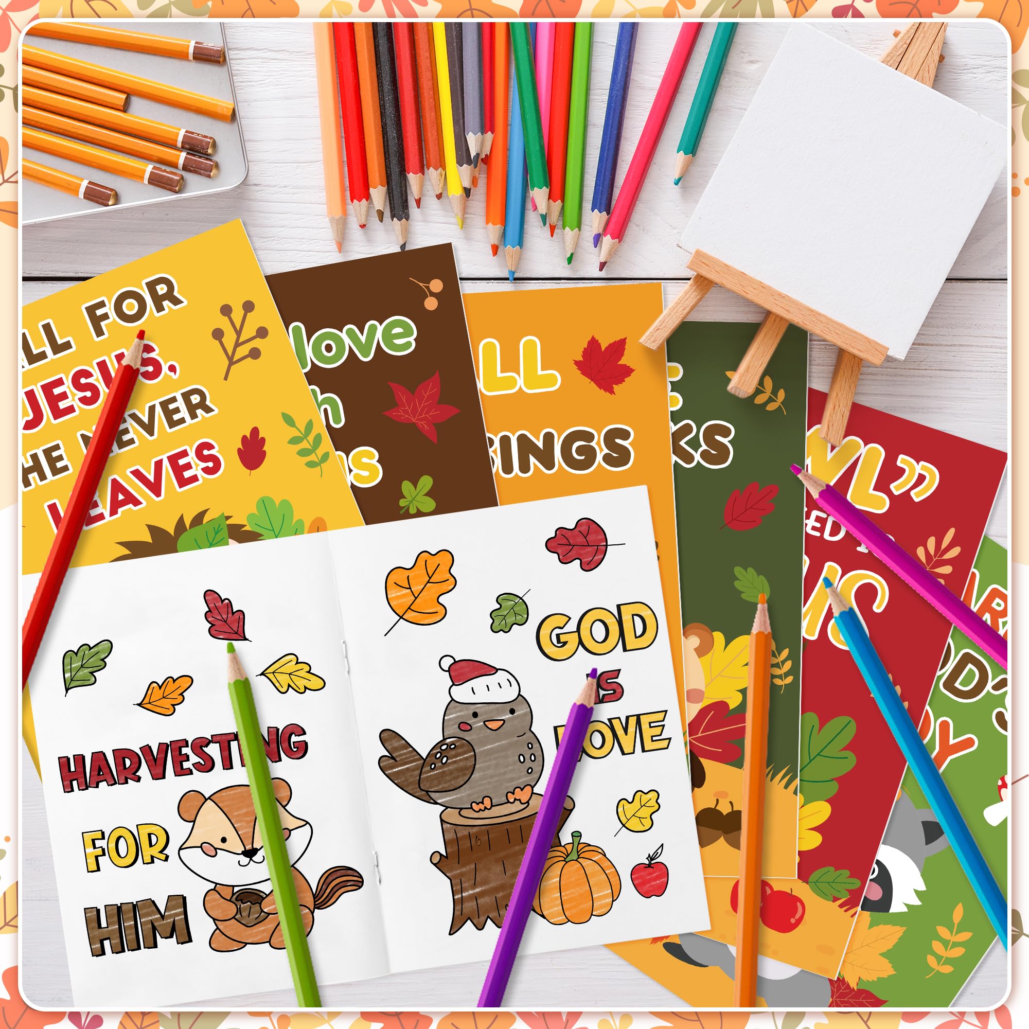 Libri da colorare a tema animali autunnali per bambini, 96 pezzi, mini libretto da colorare autunnale cristiano, libro da disegno artistico fai da te con scoiattolo riccio per bambini, Halloween