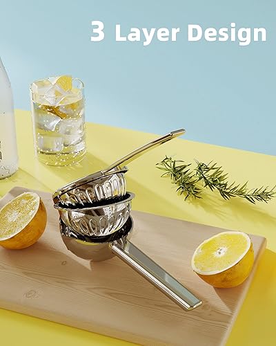 Miniatura 2 de Exprimidor de limón de acero inoxidable, cuenco exprimidor de metal sólido resistente, exprimidor manual grande de cítricos y exprimidor de lima,