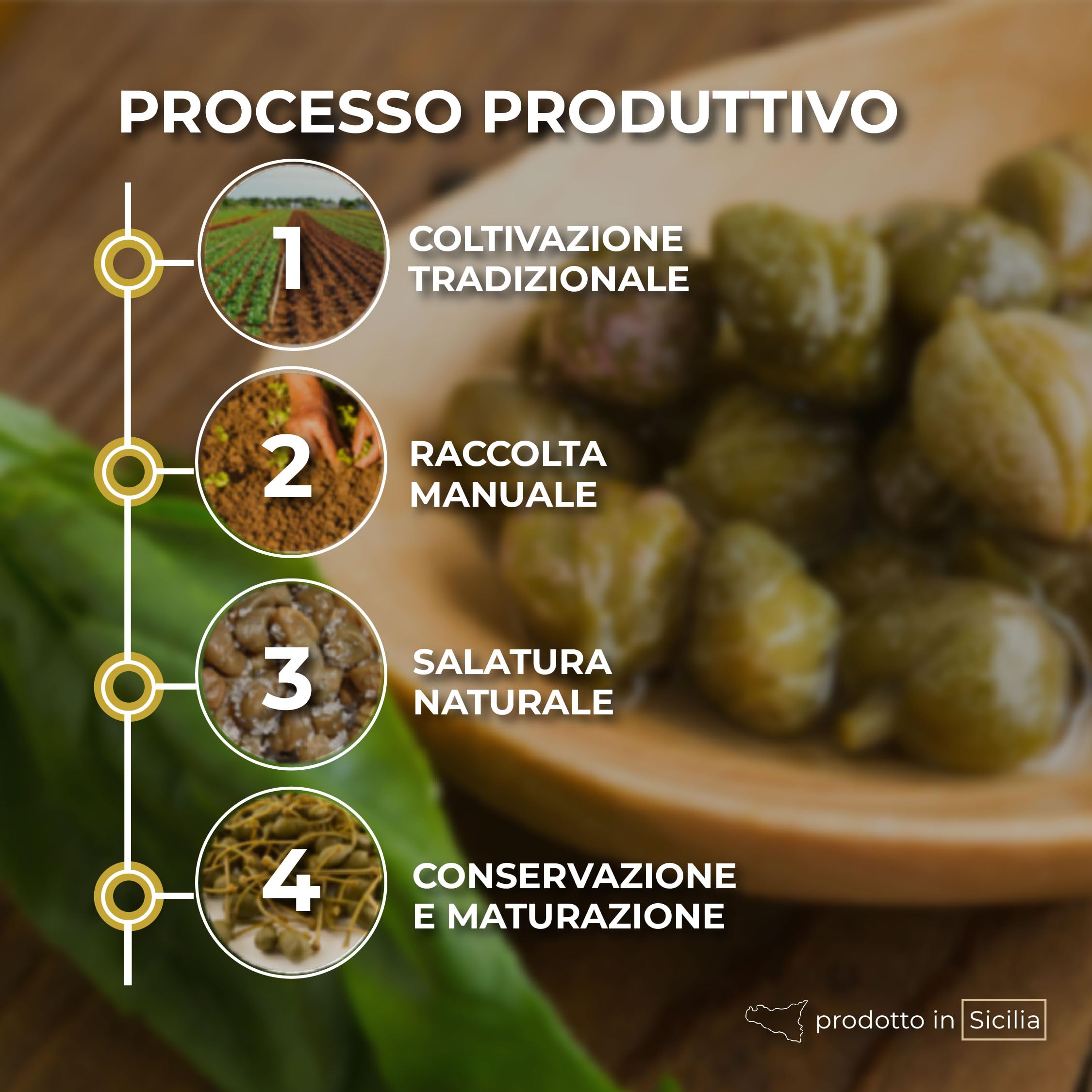 RACILIA Alcaparras Medianas Bajo Sal DOP Islas Eolias - Elaboración Artesanal Siciliana 100% Italianas - Sin Gluten - 1kg
