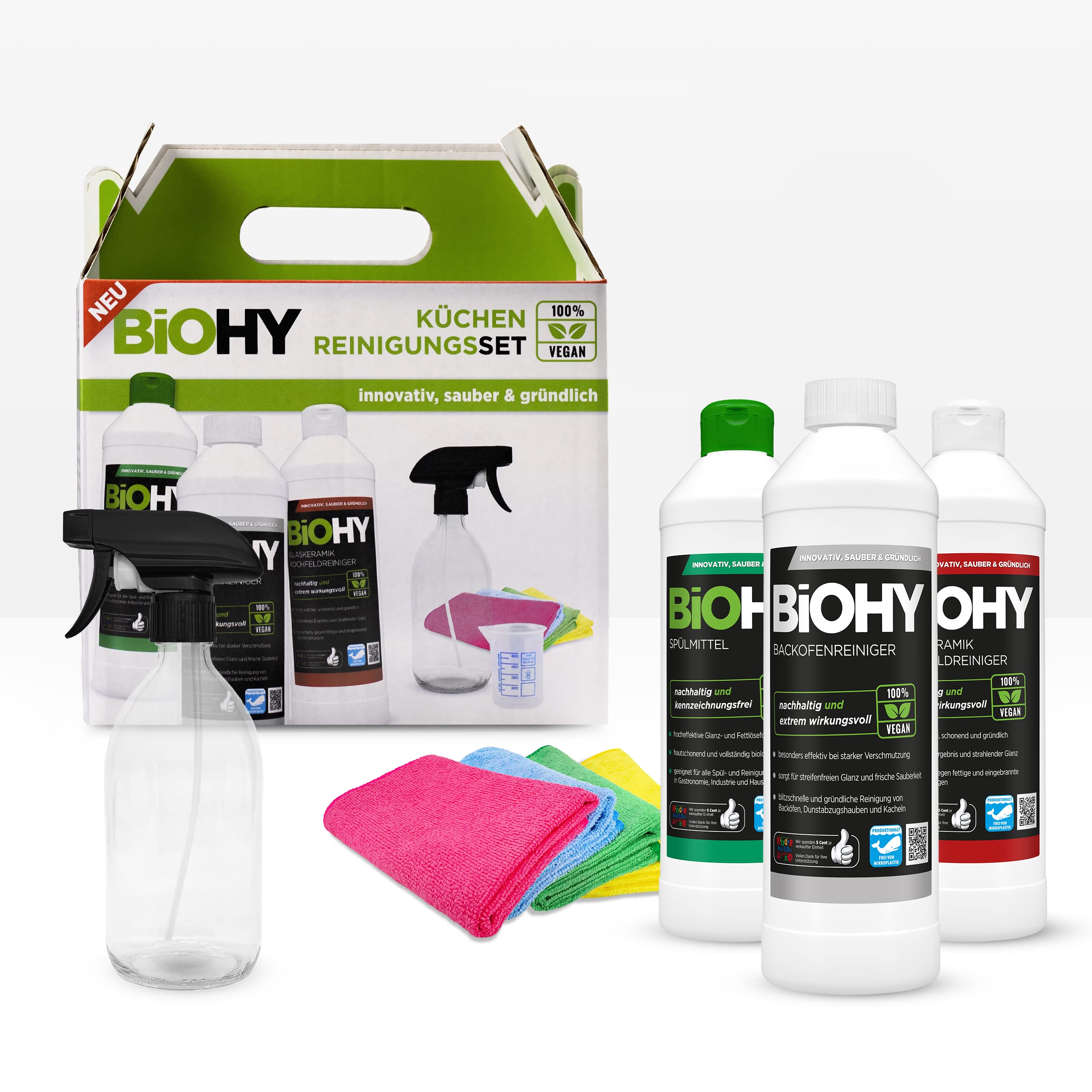 BiOHY Set per la pulizia della cucina | Sgrassatore biologico concentrato | adatto per tutta la cucina | scioglie le incrostazioni ostinate | formula lucida e sgrassante
