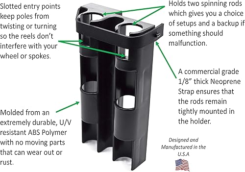 Vista 2 de Soporte para caña de pescar para bicicleta, muy fácil de montar en bicicleta, asegura 2 cañas para pescar en bicicleta