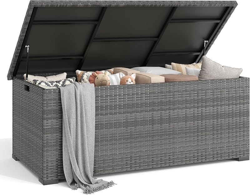 UDPATIO Gartenbox Wasserdicht 870L, Aufbewahrungsbox Garten XXXL, Auflagenbox Wetterfest, Kissenbox Outdoor mit Deckel, Gasdruckfedern, ideal für Garten, Terrasse & Balkon | Grau