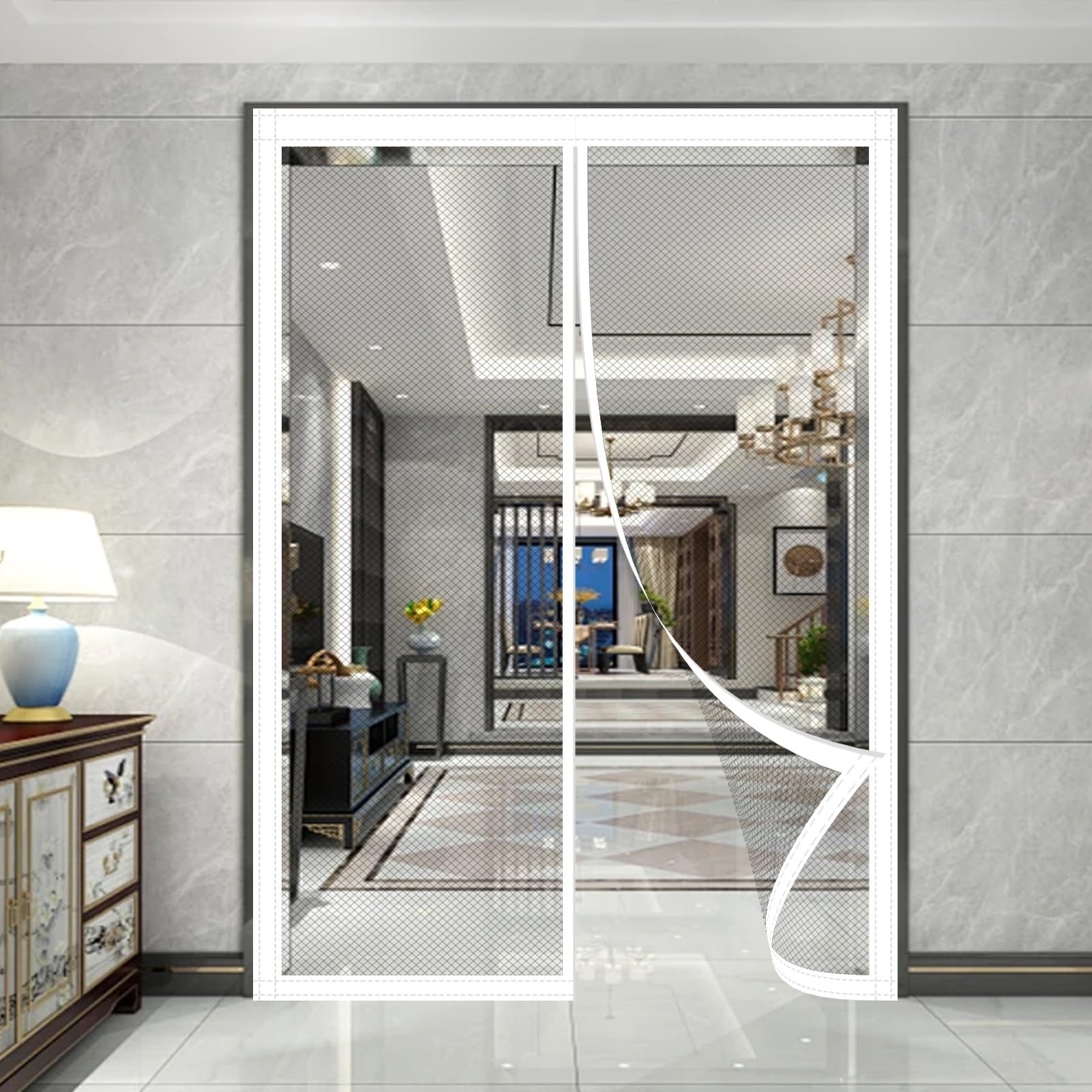 Porte moustiquaire aimantée pour cuisine et salon en été blanc