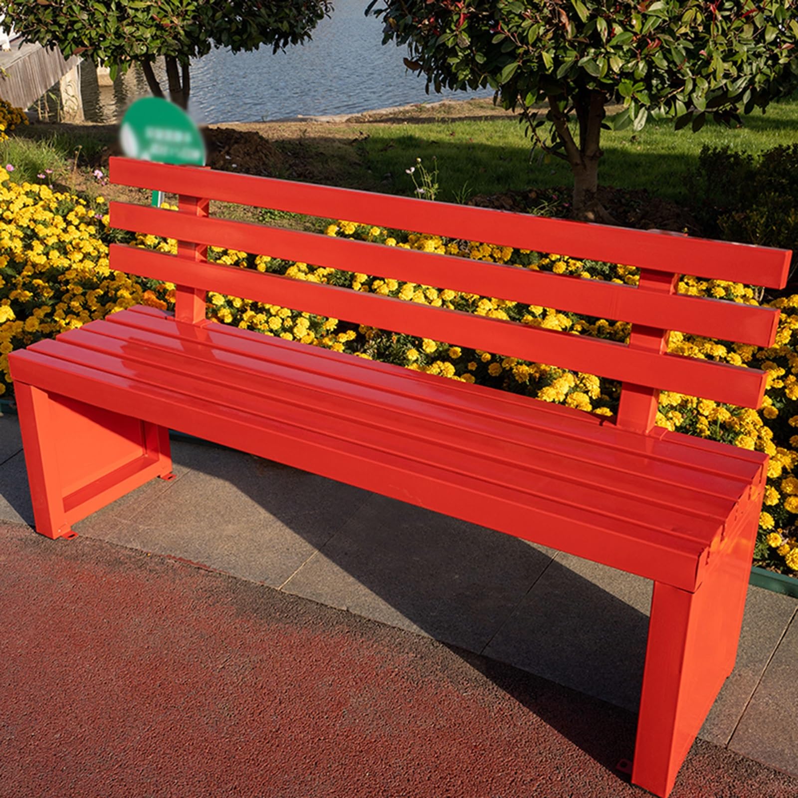 2-osobowa ławka ogrodowa ze stopu aluminium, wytrzymała, metalowa stal, siedzisko na werandę, taras, park, podwórko, czerwona, 180 x 40 x 45 cm