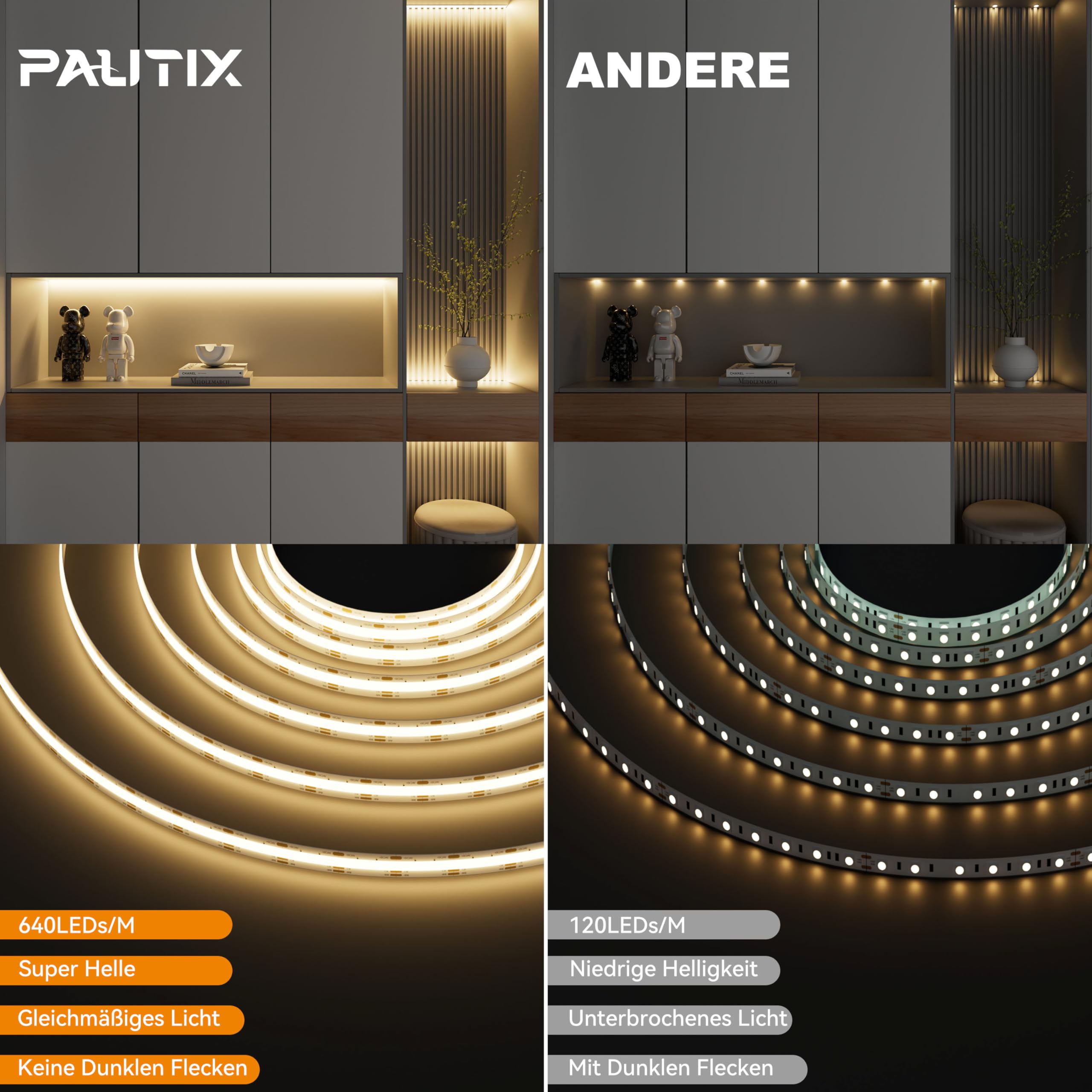 PAUTIX COB LED Streifen CCT LED Strip 10M,Abstimmbarer Weiß 2700K-6500K Smart LED Band Kit,Flexibles Dimmbar 24V LED Leiste Kompatibel mit Alexa/Google Assistent für DIY Zuhause Beleuchtung Decor