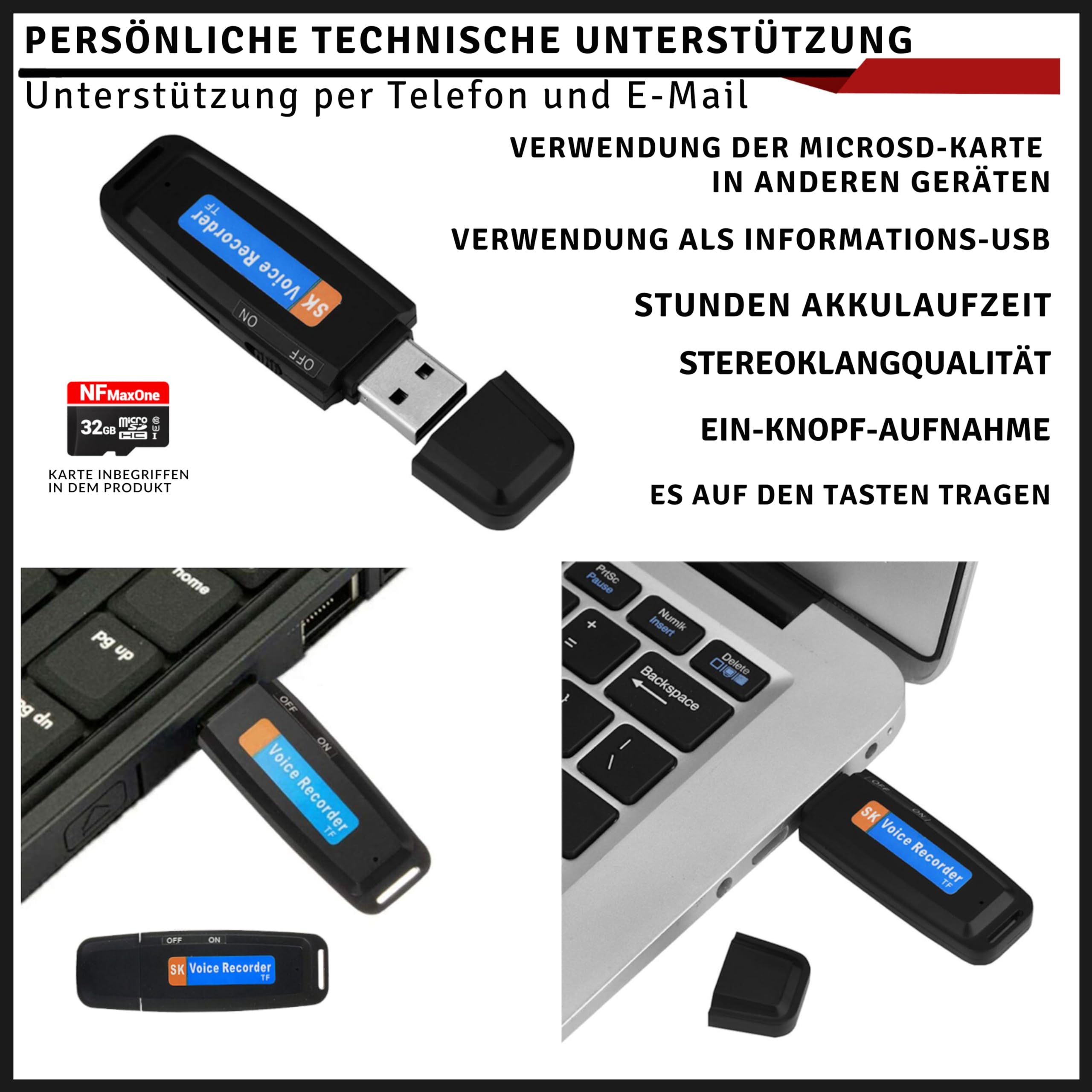 Voice Recorder Mini HD Voice Recorder Portable 32GB Audio-Diktiergerät für Meetings, Interviews, Konferenzen, Digitaler Spionagerekorder mit Speicher für + 100 Stunden Aufnahmezeit