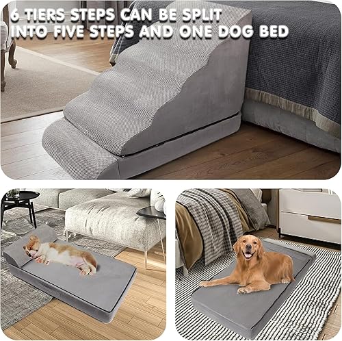 Miniatura 2 de Escaleras y escalones de espuma para perros para camas altas de 25 a 30 pulgadas de alto, escaleras para mascotas de 6 escalones para camas altas