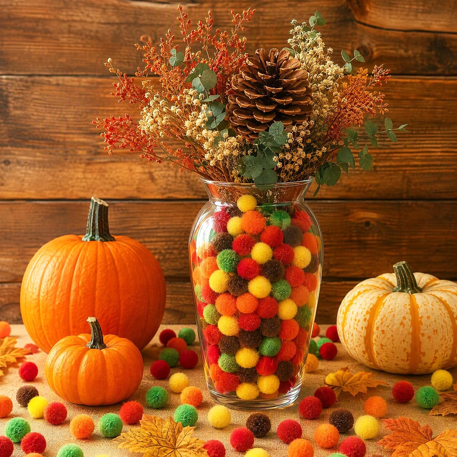 1000 Pieces Fall Pom Poms Balls Yellow Orange Brown Red Pom Poms