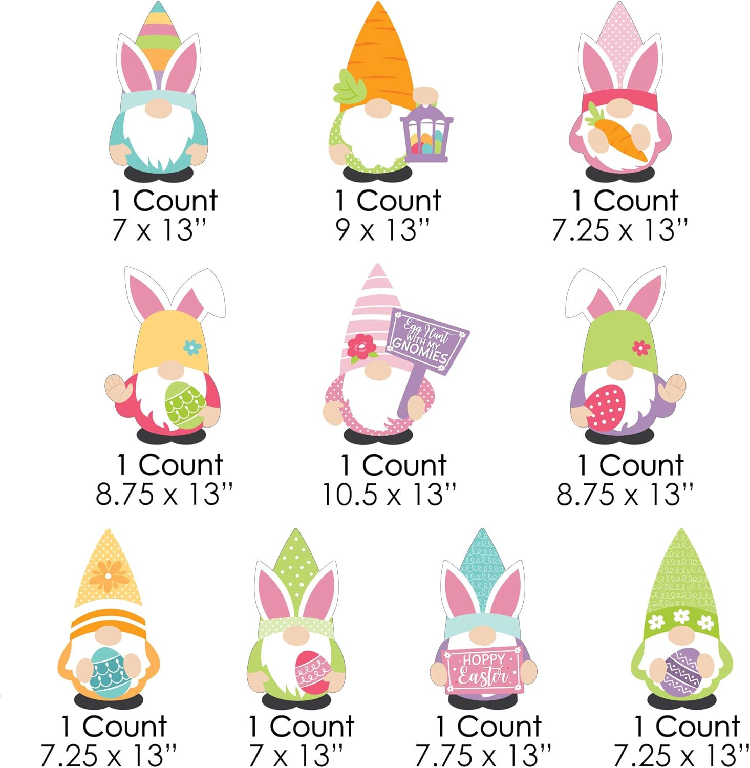 Big Dot of Happiness Easter Gnomes - Lawn Decorations - Outdoor Spring Bunny Party Yard Decorations - 10 Piece