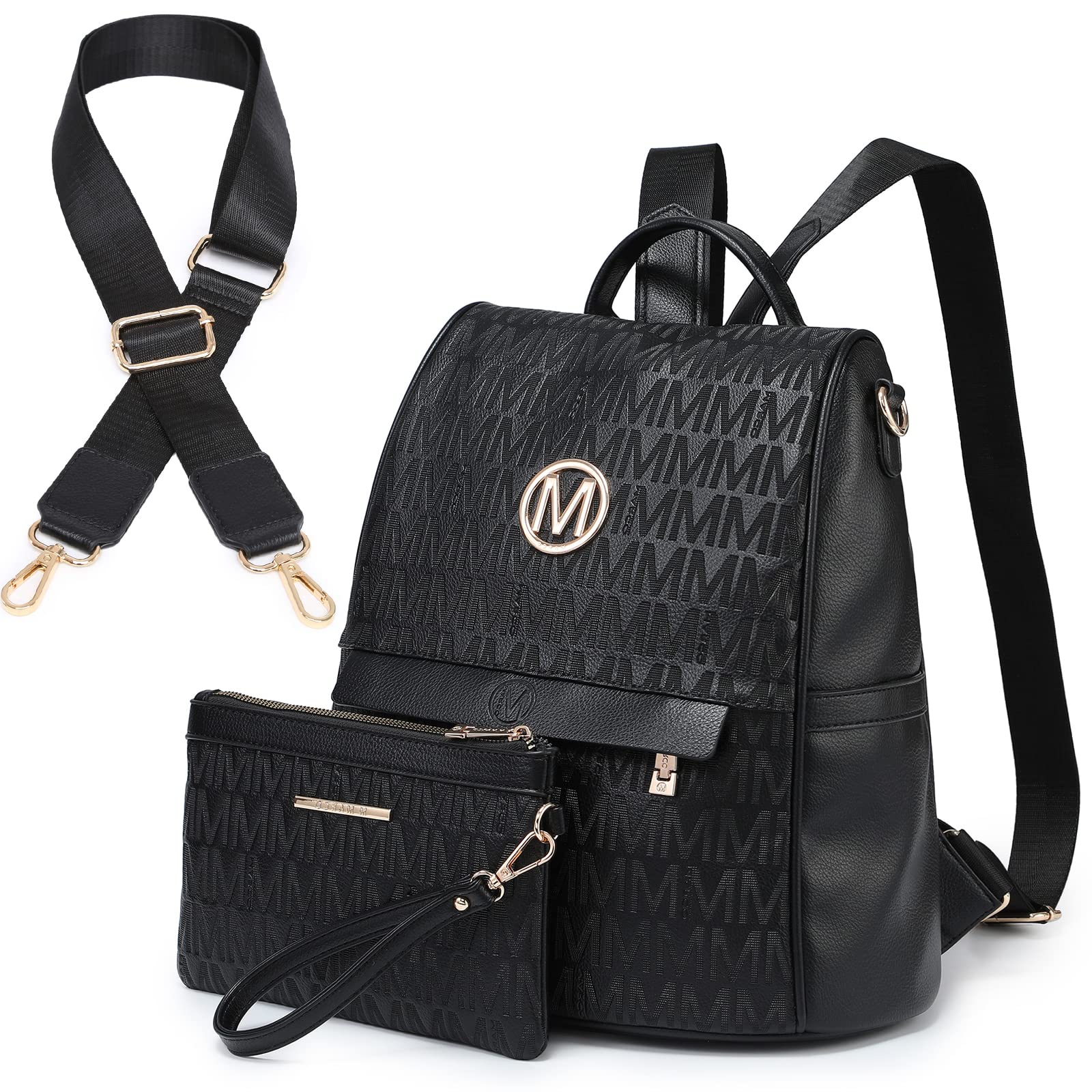 MKP Women Fashion Backpack Purse Multi Pockets Signature Anti-Theft Rucksack Travel Ladies Shoulder Bag Handbag 2Pcs