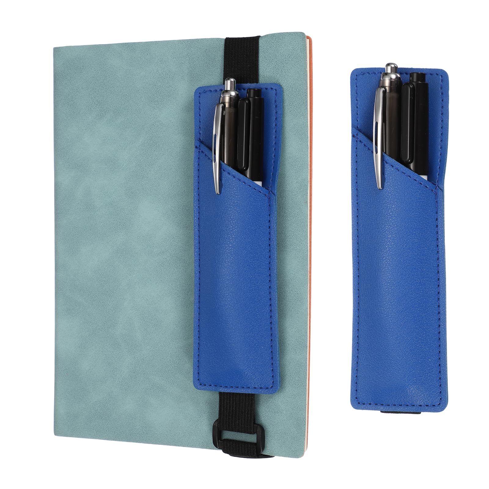 PATIKIL Elastic Band Pen Holder, 2 Pcs PU Leather Pen Sleeve with Adjustable Elastic Band for Office Supplies Notebook Planner Journal Ballpoint Pencils Touch, Blue