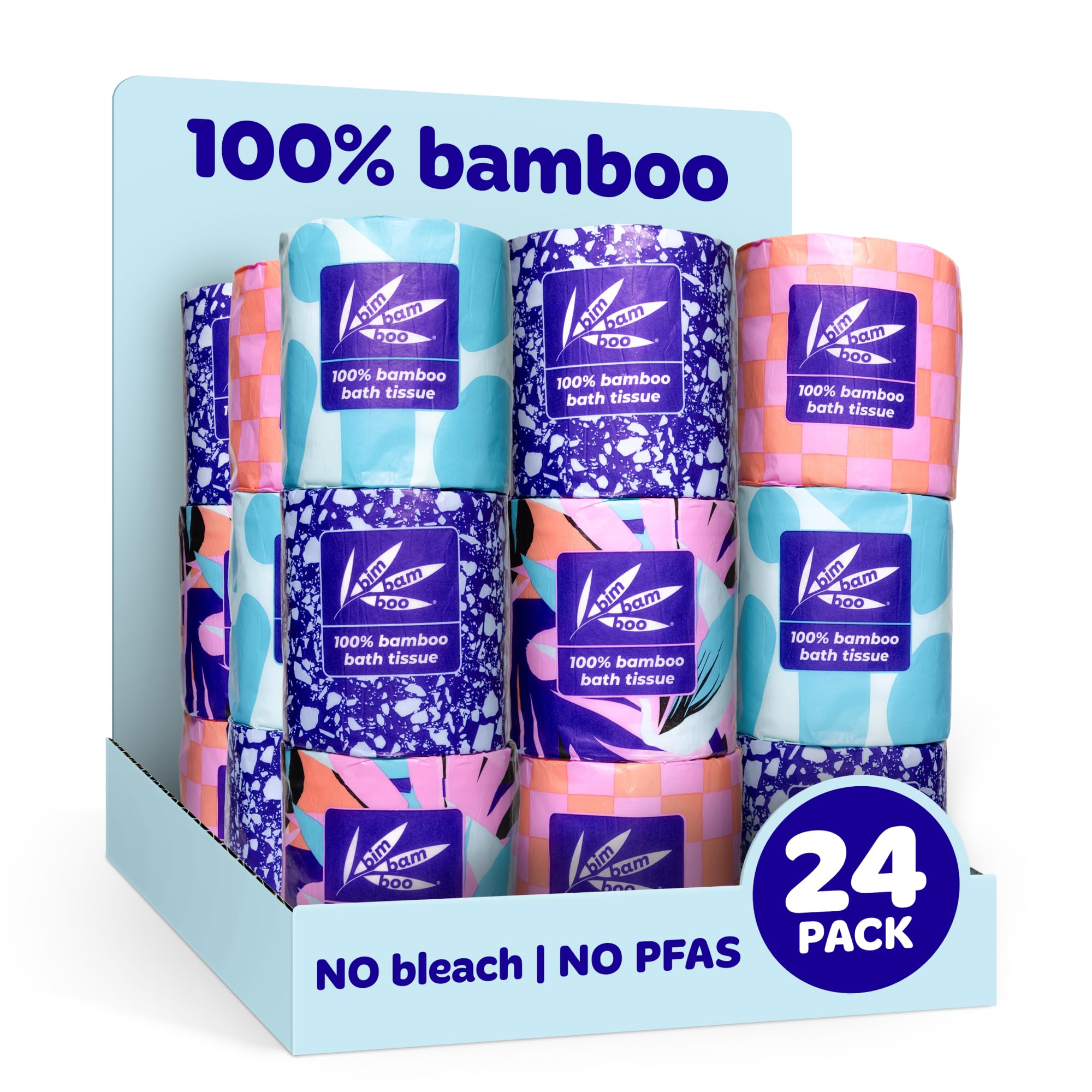 Bim Bam Boo Organiczny papier toaletowy z bambusa, hipoalergiczna, biodegradowalna chusteczka do kąpieli dla skóry wrażliwej, nie mechaci się, bezpieczny dla septycznego, nie zawiera plastiku, 2