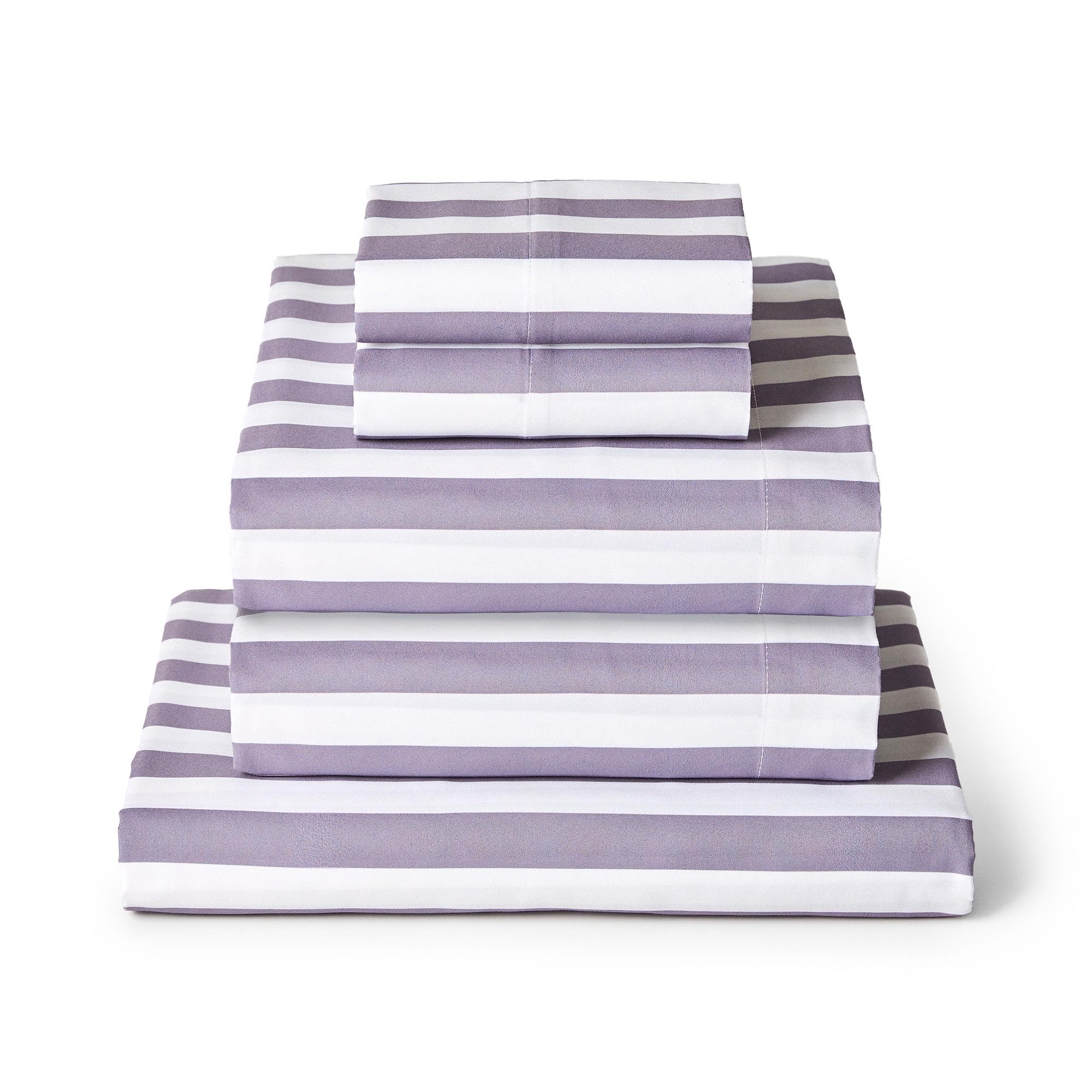 Mellanni Iconic 5-Piece Sheet Set (Split King, Oxford Stripe Hazy Lilac)