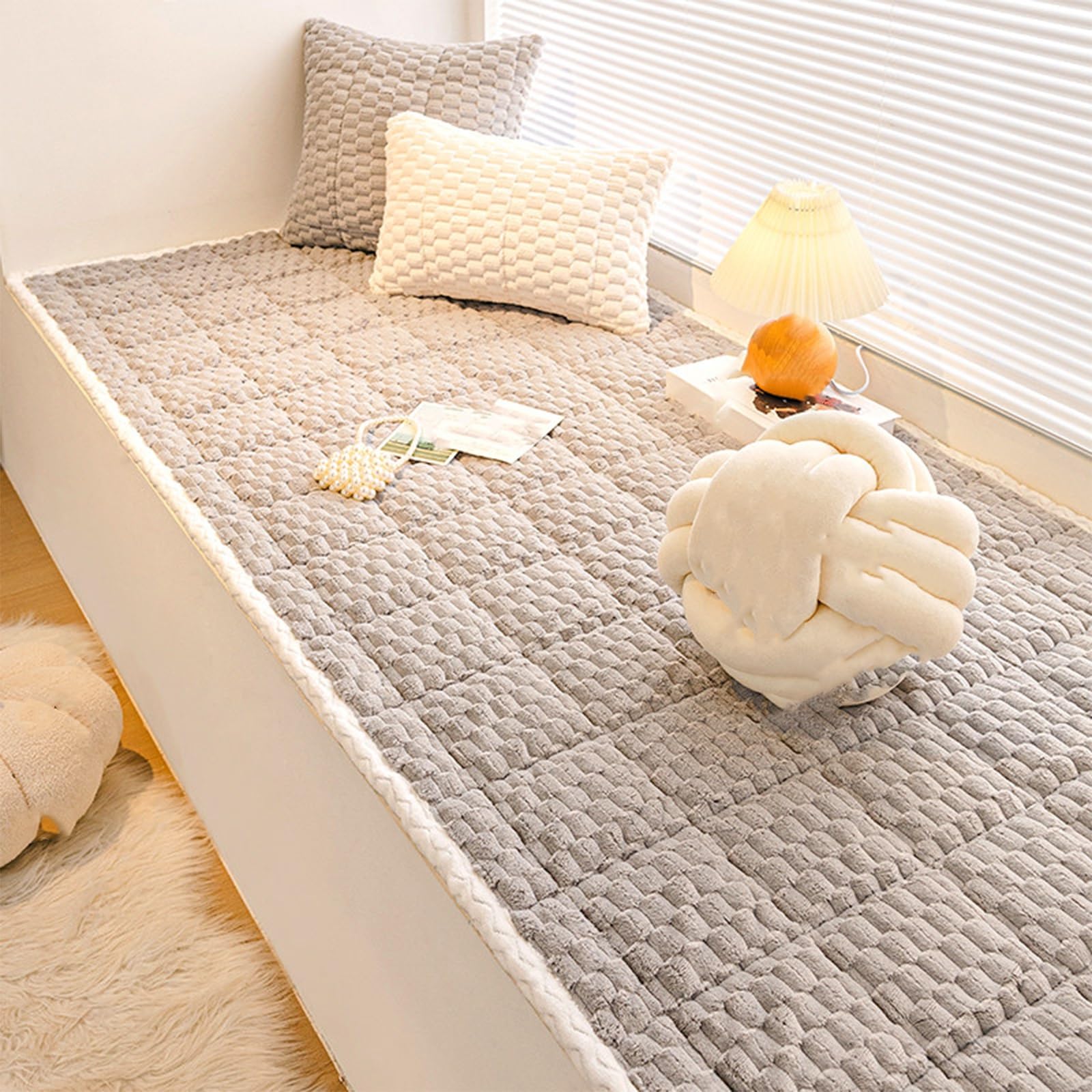 GBPLDMAQ Plush Window Seat Cushion, Nonslip Bottom, Washable Bay Window Cushion, Soft for Bedroom Living Bay(Grey,70x120cm/28x47in)