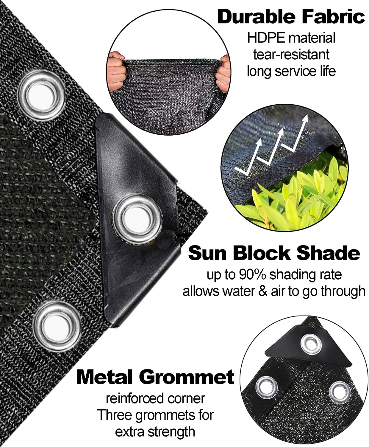 90% Black Shade Cloth,10ft x 16ft High Density Fabric Shade Sun Shade Cloth Shade Mesh Canopy Taped Edge with Grommets for Garden Patio, Vegetables, Chicken Coops and Plants Cover