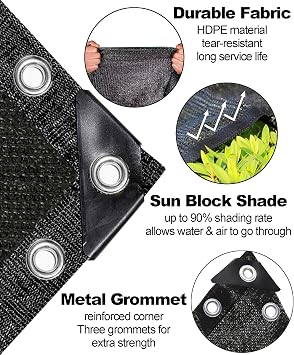 90% Black Shade Cloth 3ft x 6ft Heavy Duty Mesh Tarp with Grommets