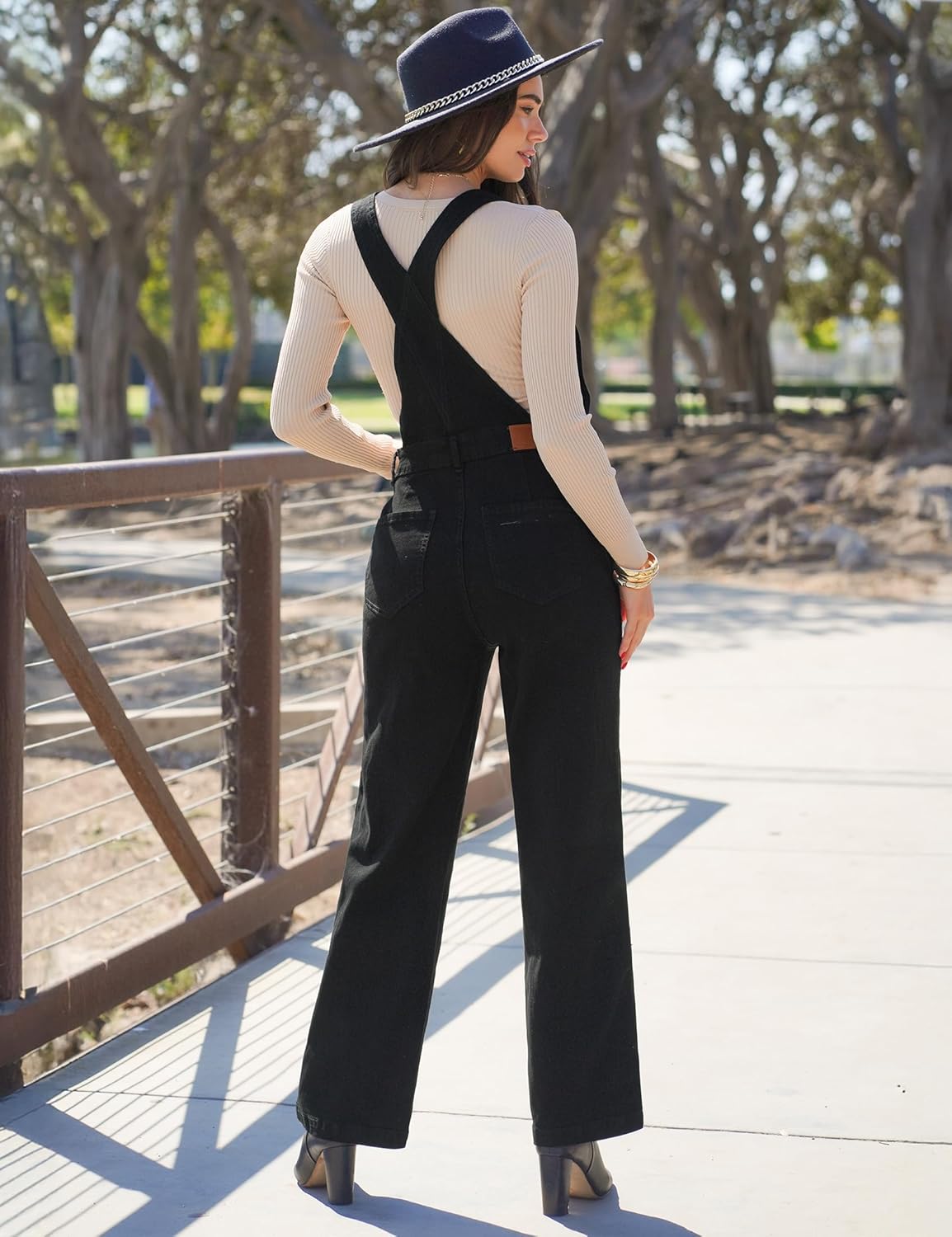 luvamia Jean Overalls for Women Loose Fit Baggy Wide Leg Bib Pocket Adjustable Straps Stretchy Denim Overall Jumpsuits - Image 3