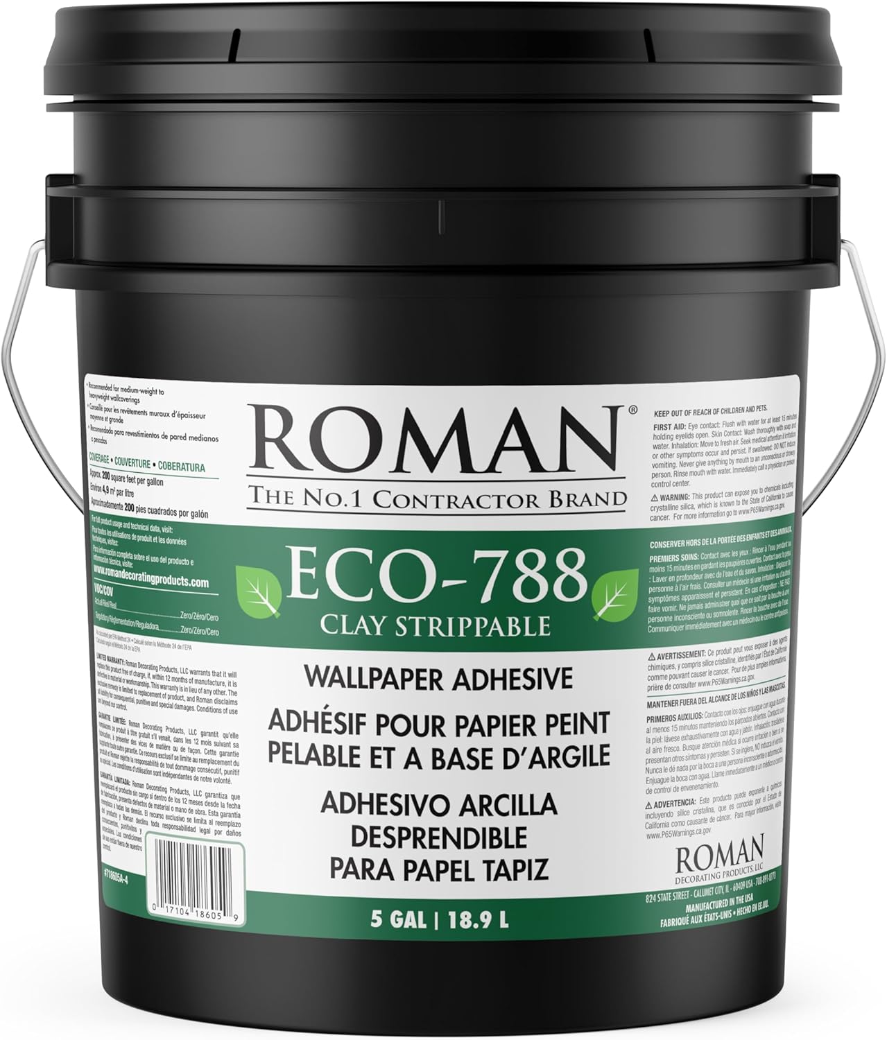 ROMAN Products Permeable Clay Wallpaper Adhesive ECO-788, 018605 (5 Gallons - 1,000 sq ft)
