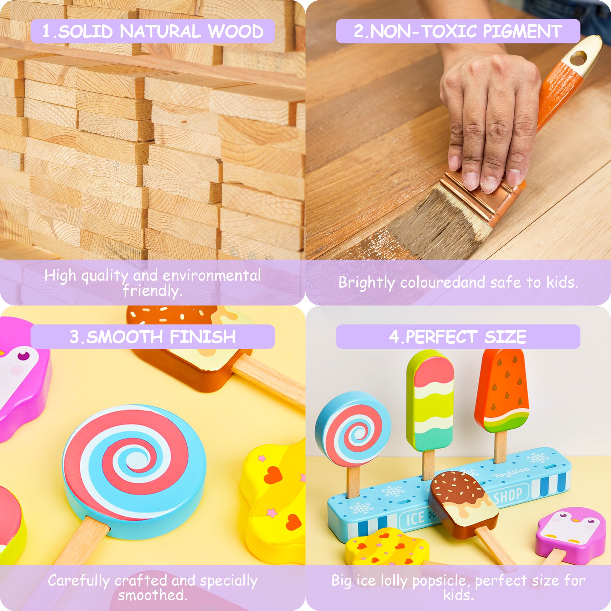 Gelateria giocattoli in legno per bambini da 3 anni ragazzi ragazze, bambini, accessori cucina per bambini, accessori cucina gioco in legno, gelateria spesa in legno per bambini, giocattoli Montessori