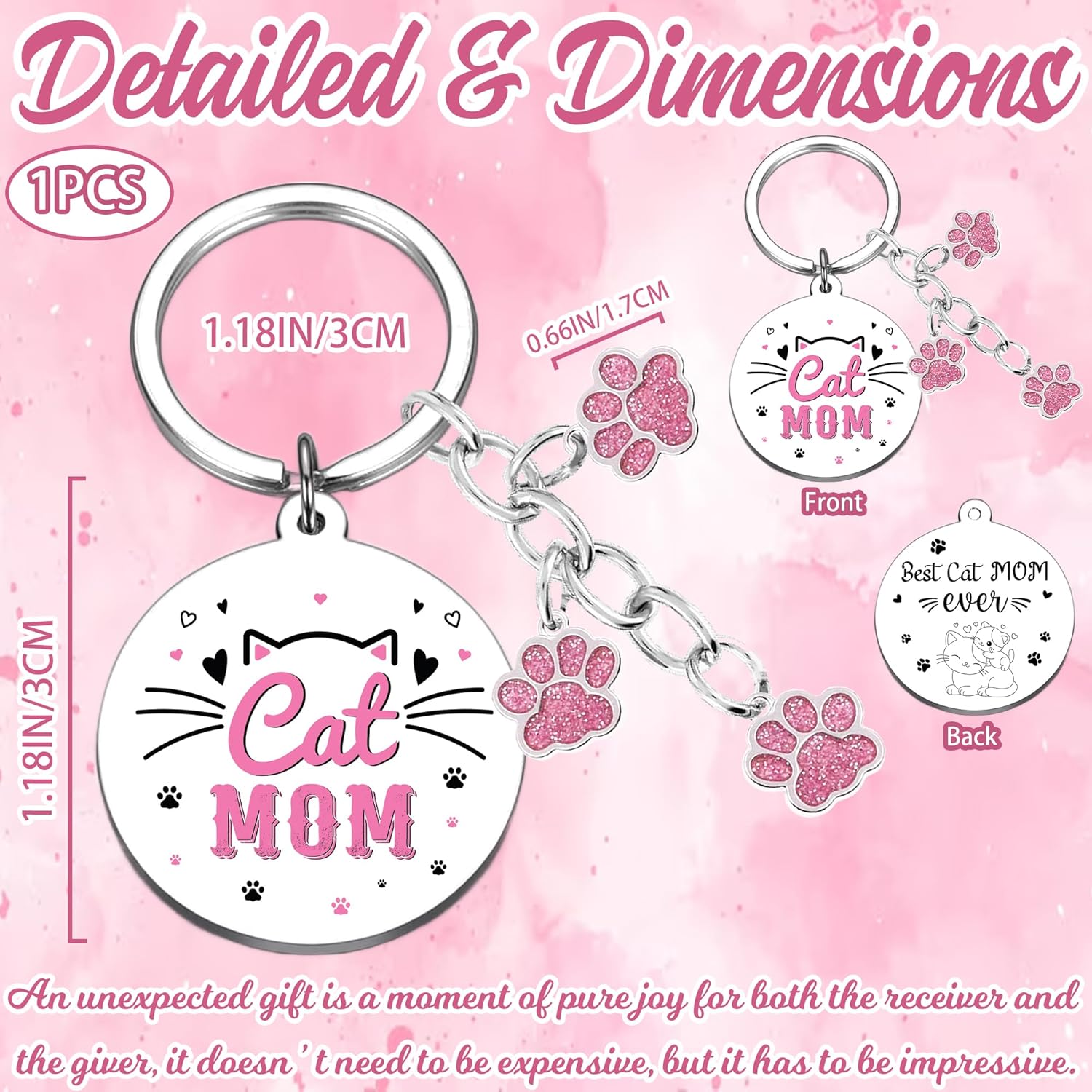 Cat Mom Gifts Keychain for Women - Cute Cat Lover Christmas Gift for Women Mommy Girl with Cat Pink Paw Keyring Best Cat Mom Mother's Day Birthday Thanksgiving Christmas Presents - Image 2