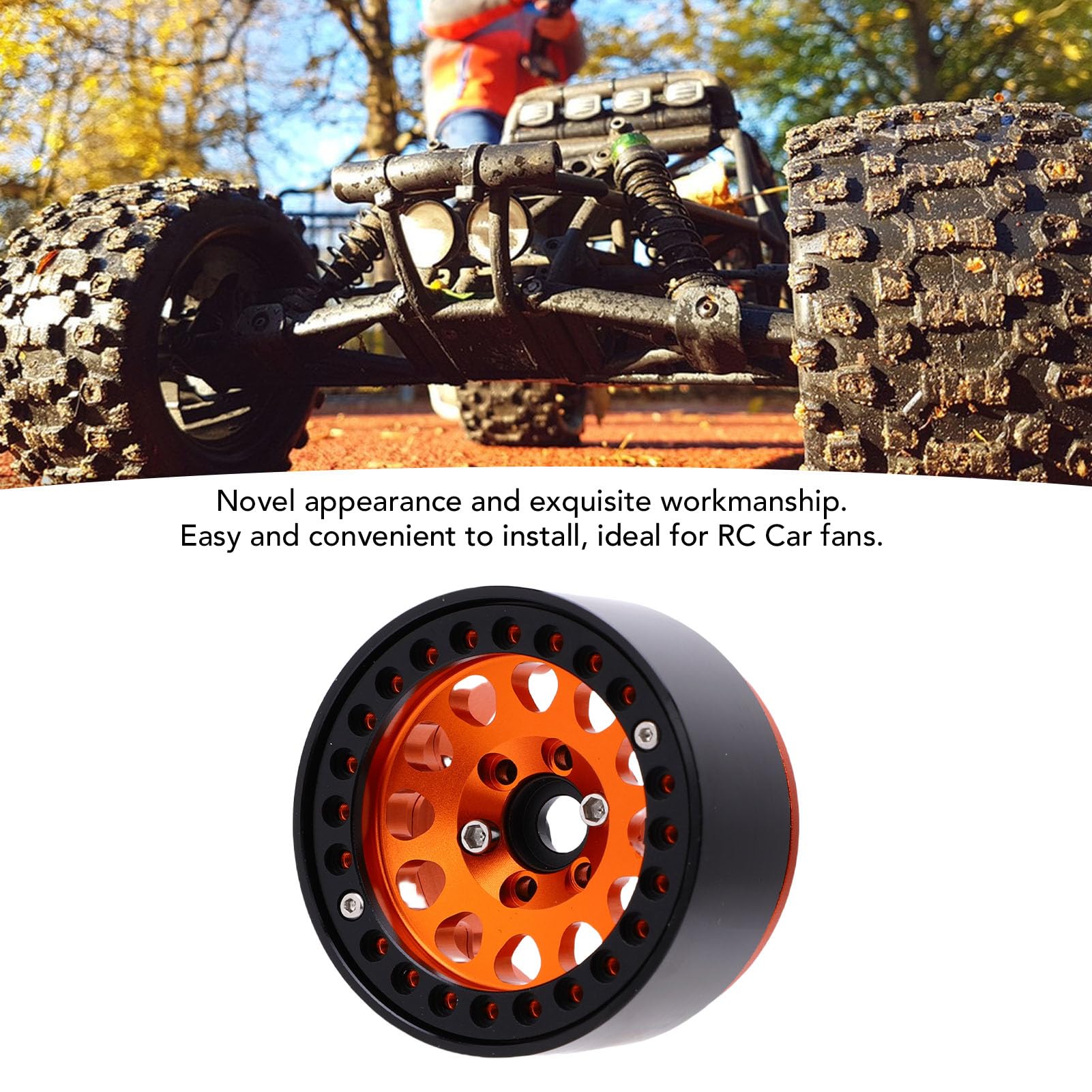 Juego de cubo de rueda RC de aleación de aluminio ligero de 1,9 pulgadas para Crawler RC a escala 1:10, estabilidad mejorada para maniobras de alta velocidad, accesorios de 4 piezas (naranja)