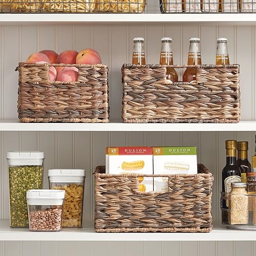 Miniatura 3 de mDesign Cesta organizadora tejida de almacenamiento de alimentos para despensa de cocina, caja organizadora de contenedores para armarios, estantes,