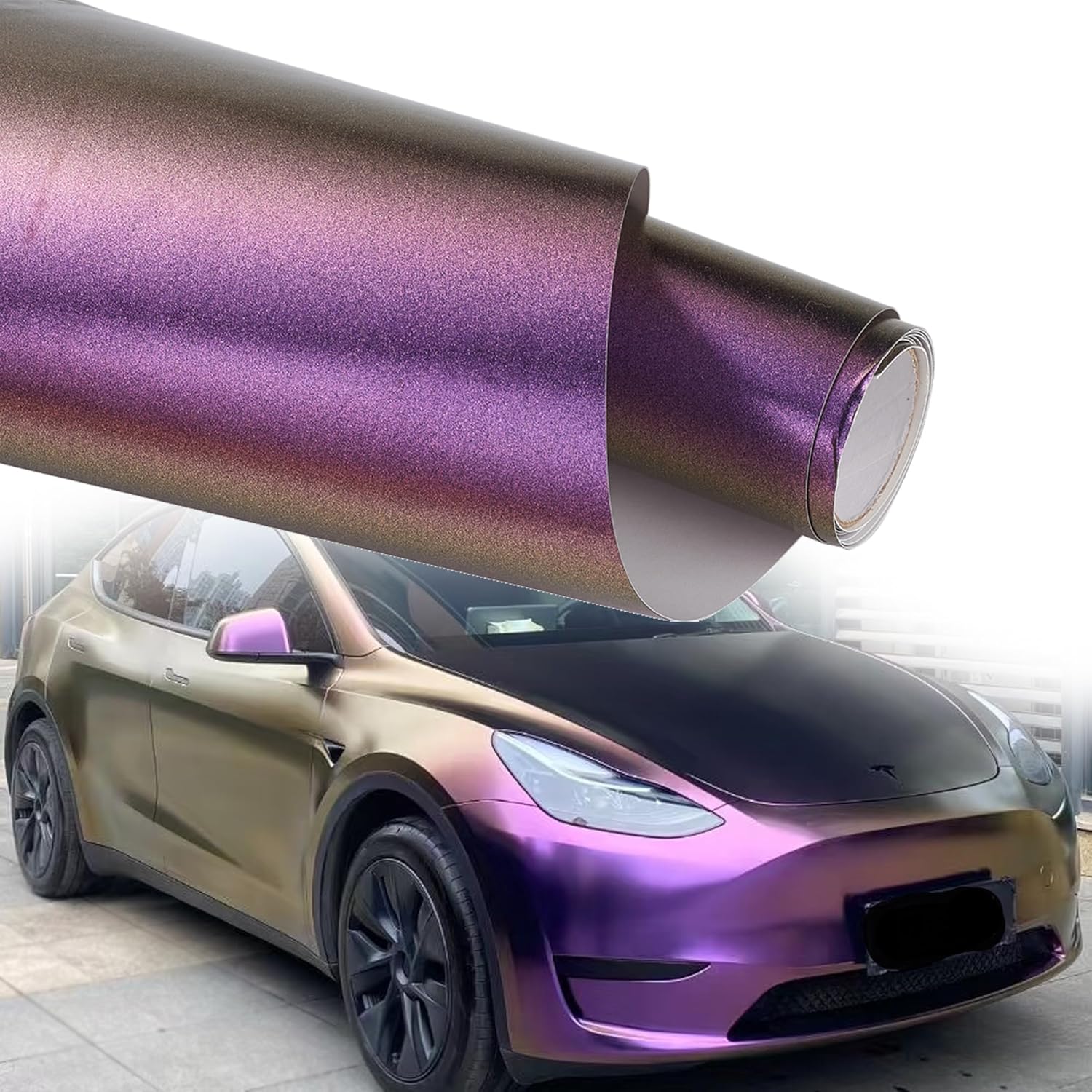 Matte Purple Gold Car Vinyl Wrap Metallic Color Change Vinyl Film for DIY Automotive Exterior Decoration, 59.84" x 118.11"