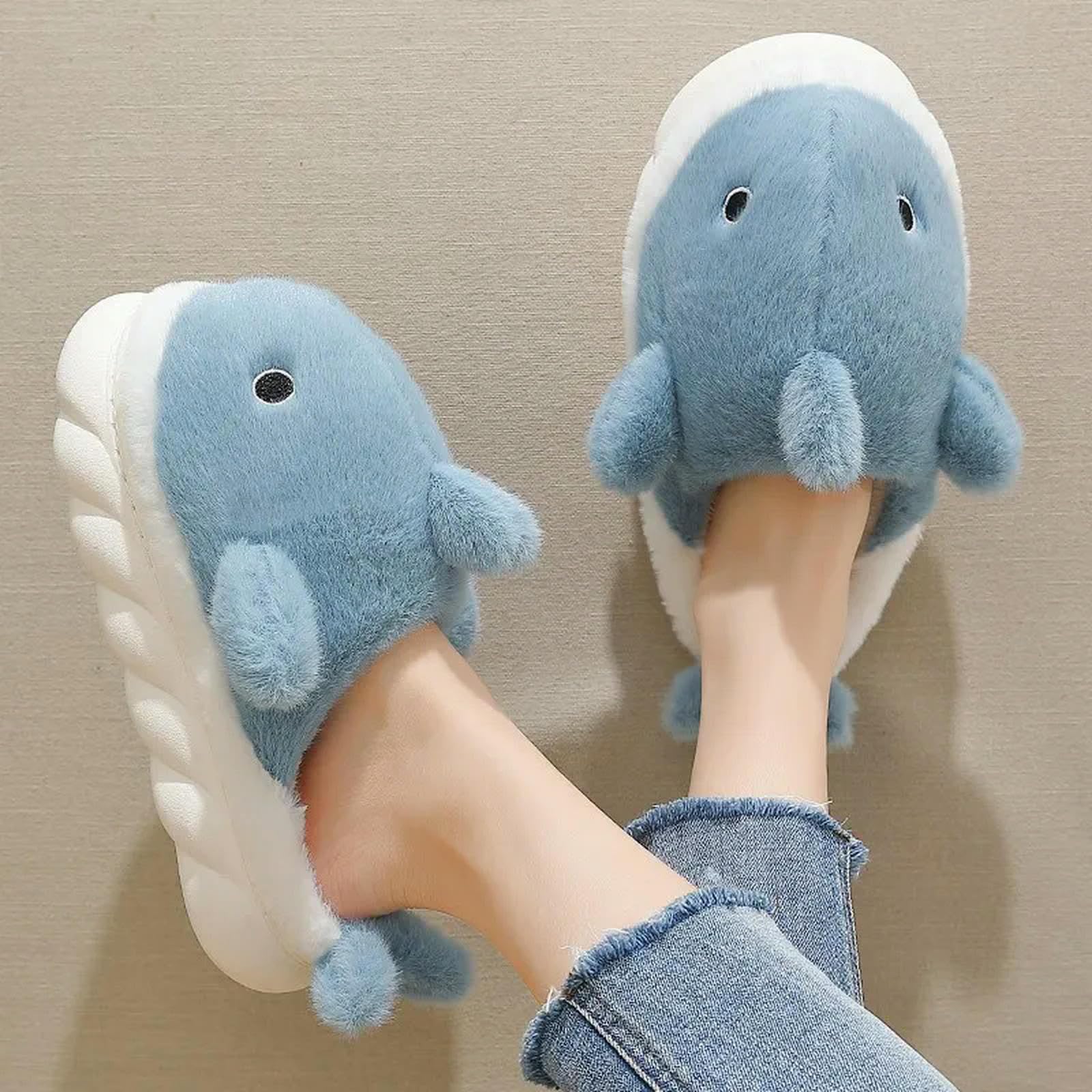 Pantofole di Peluche Coppia di Balene Cartone Animato Unisex Coppie Calde-B-Giallo-38-39