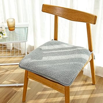 Set of 2 Soft Plush Chair Pad with Ties,Indoor Square Chair Cushion Nonslip Dining Seat Pad Seat Cushions for Home Patio Kitchen-Grey 45x45cm17.7x17.7in