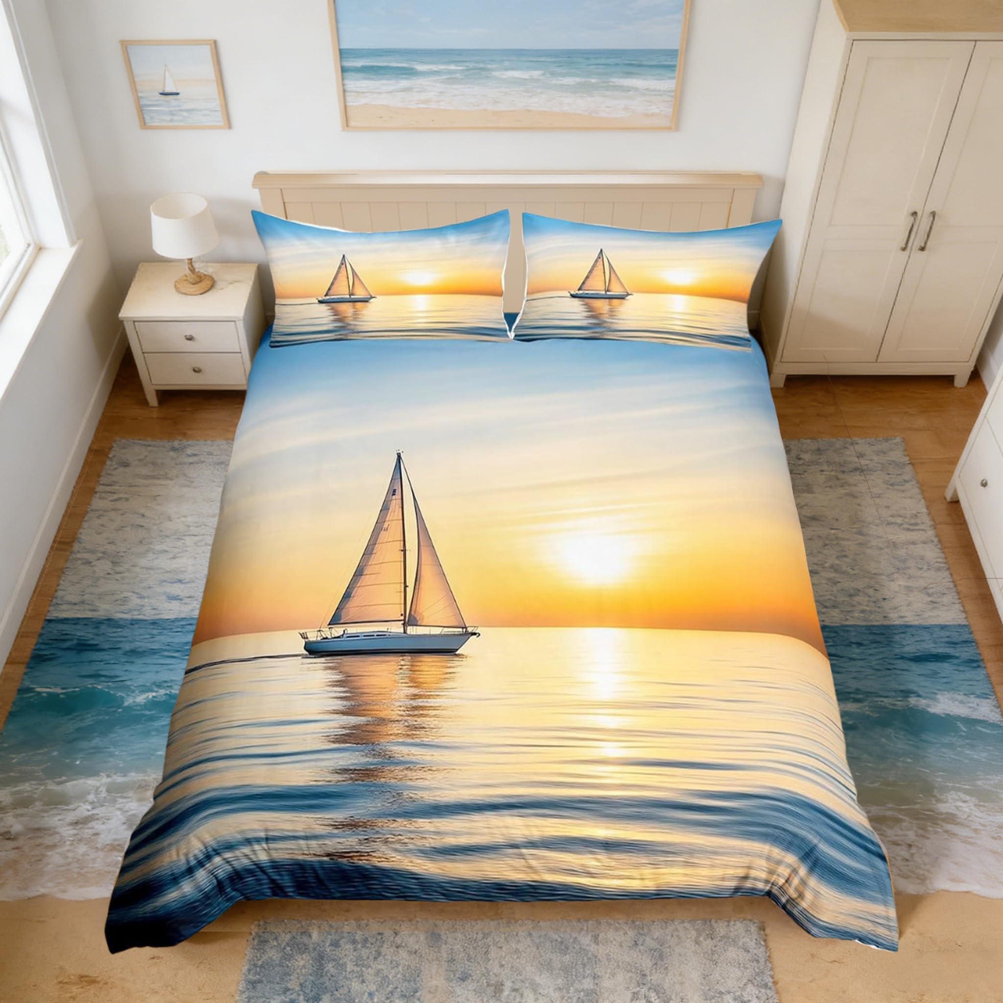 Housse de couette enfant thème nautique parure lit simple literie océan