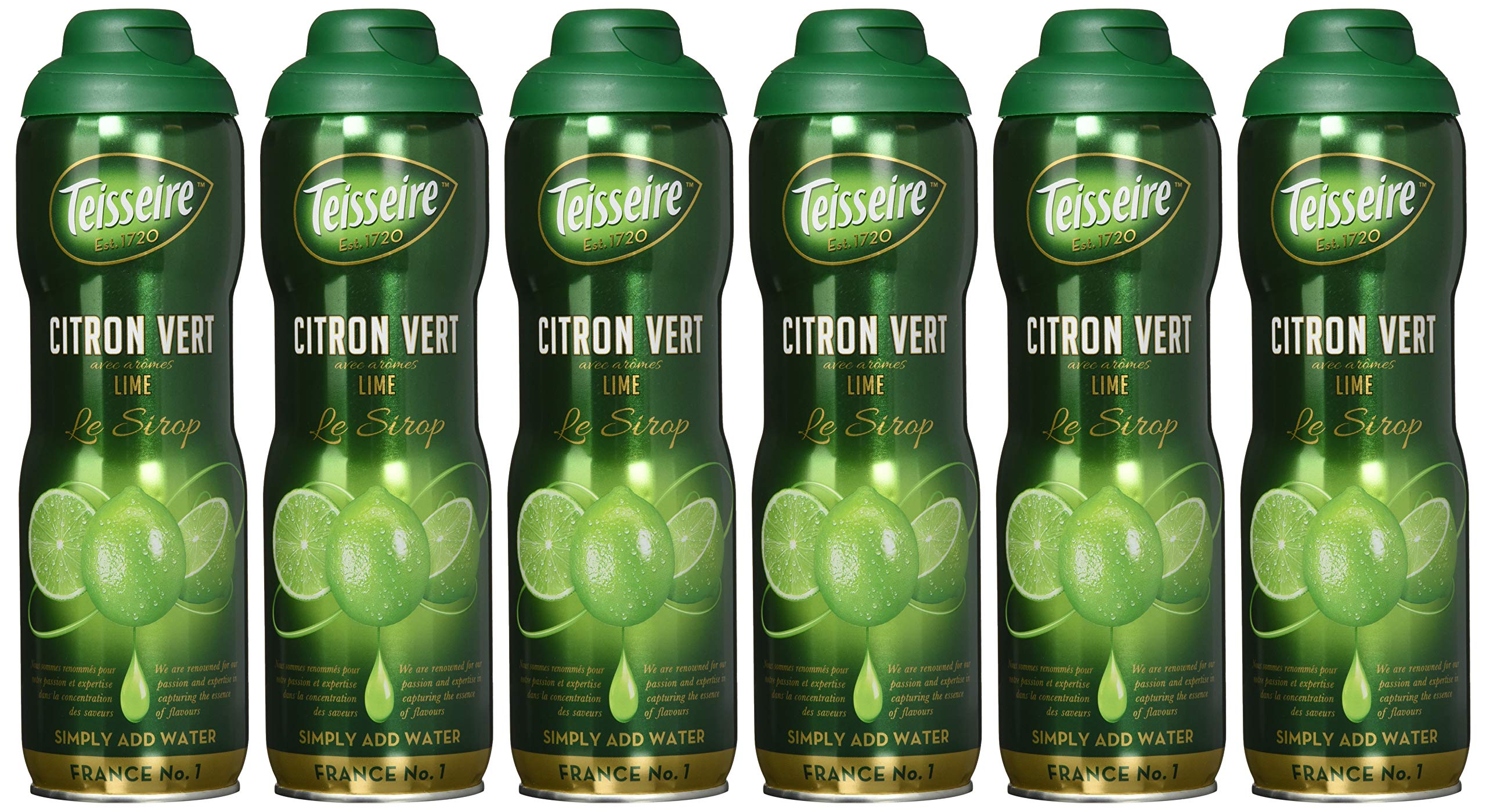 Teisseire Sirup Limette, Frucht Geschmack für Getränke und zum Mischen von Cocktails im Sommer, für Zuhause und to-go, 6x 600ml