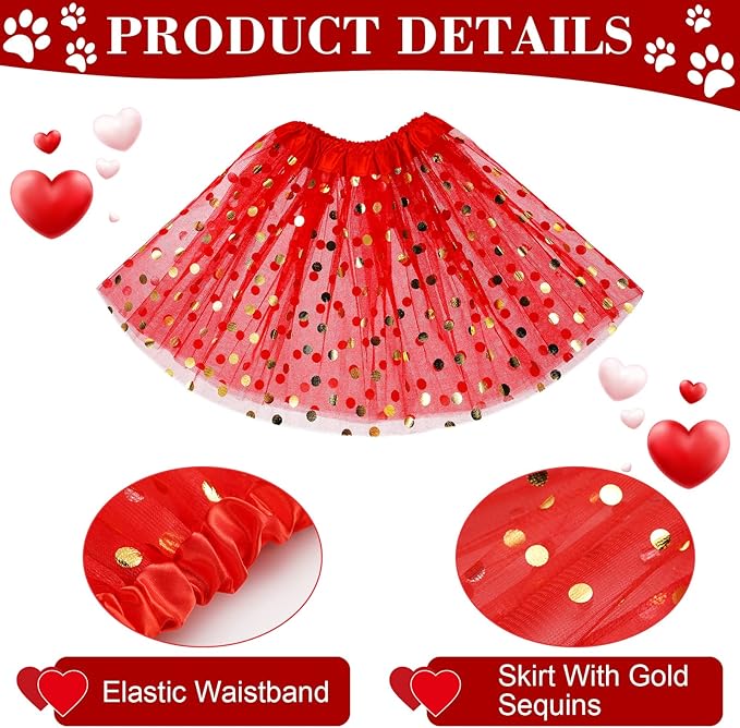 Set de Disfraz para Perro 6 Piezas - Rojo Corazón, Plaid, Tutú miniatura 3